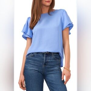 Vince Camuto Periwinkle Blue Tiered Ruffle Sleeve Blouse